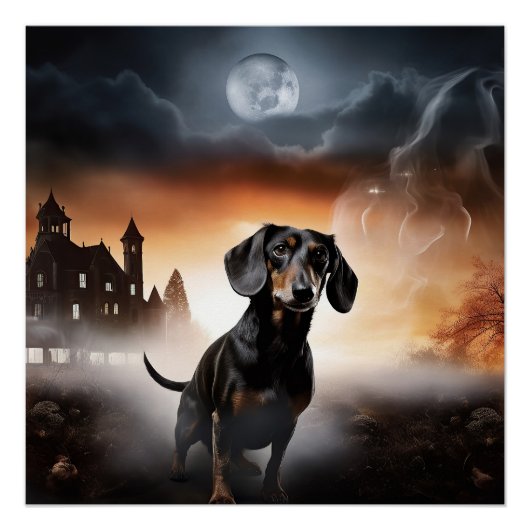 ダックスフント ハロウィン おばけ犬 ポスター (正面)
