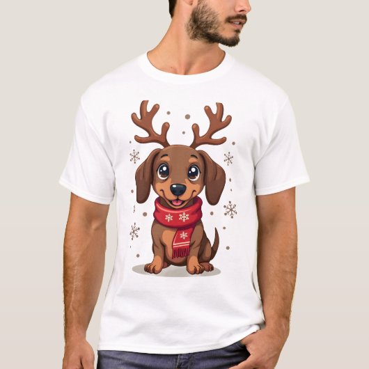 ダックスフント 冬の喜び Tシャツ (正面)