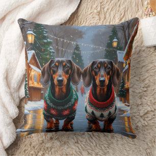 ダックスフント 犬 クリスマス 雪 冬のイベント クッション