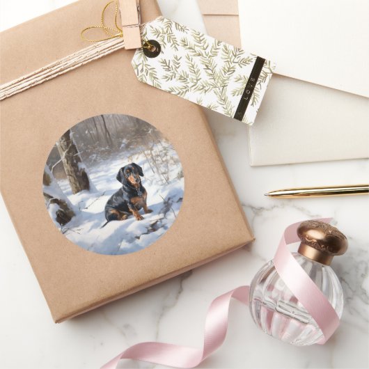 ダックスフント 雪が降ります クリスマス ラウンドシール (ギフト)