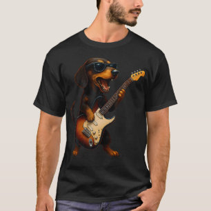 ダックスフンドがギターを弾く ロック ミュージック 犬好き ペット Tシャツ
