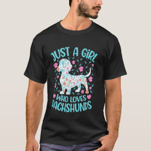 ダックスフンドが好きな女の子 フラワーレディーガール Tシャツ