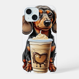 ダックスフンドとアイスコーヒー iPhone 15ケース