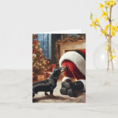ダックスフンドとサンタの折りたたみ式グリーティングカード カード (黄色い花)