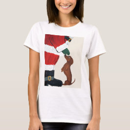 ダックスフンドとサンタ Tシャツ