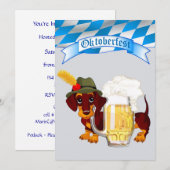 ダックスフンドとビアシュタインのあるオクトーバーフェスト 招待状 (正面/裏面)