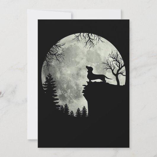 ダックスフンドと月 ハロウィン 招待状 (正面)