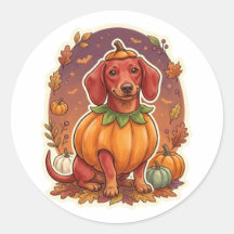 ダックスフンドのかぼちゃコスチューム ハロウィンステッカー