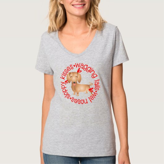 ダックスフンドのかわいいキス Tシャツ (正面)