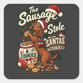 ダックスフンドのクリスマスのイタズラ:クッキーを盗んだサンタ スクエアシール