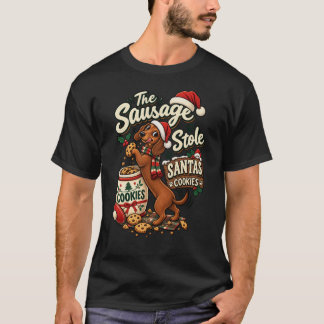 ダックスフンドのクリスマスのイタズラ:クッキーを盗んだサンタ Tシャツ