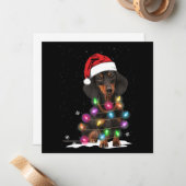 ダックスフンドのクリスマスイルミネーションと雪 ノートカード (正面/裏面インサイチュ)