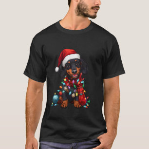 ダックスフンドのクリスマスサンタ帽子ライト イヌ 雑貨 Tシャツ