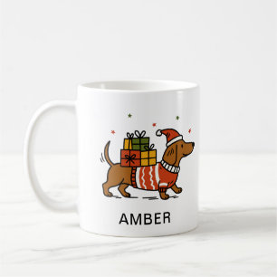 ダックスフンドのクリスマスセーター ペット好き コーヒーマグカップ