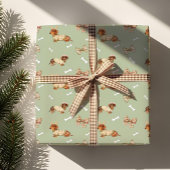 ダックスフンドのクリスマスチェック柄セーターの蝶結び ラッピングペーパーシート