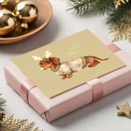 ダックスフンドのクリスマスチェック柄セーター写真 箔シーズンカード