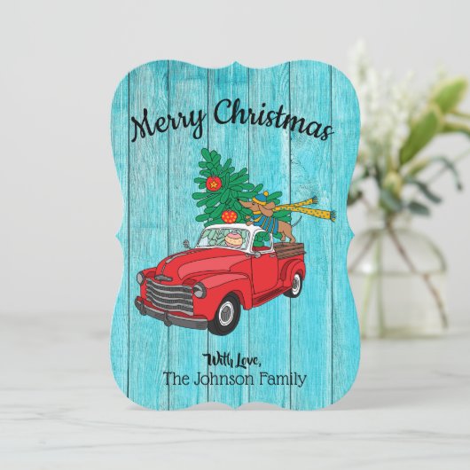 ダックスフンドのクリスマスツリー買い物 フラットカード シーズンカード (スタンド正面)