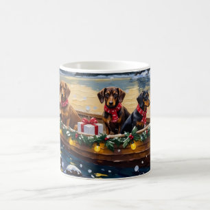 ダックスフンドのクリスマスボート ホリデー コーヒーマグカップ