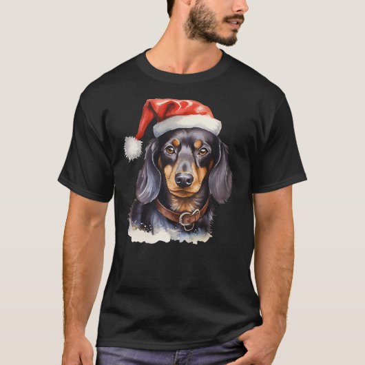 ダックスフンドのクリスマス犬 Tシャツ (正面)