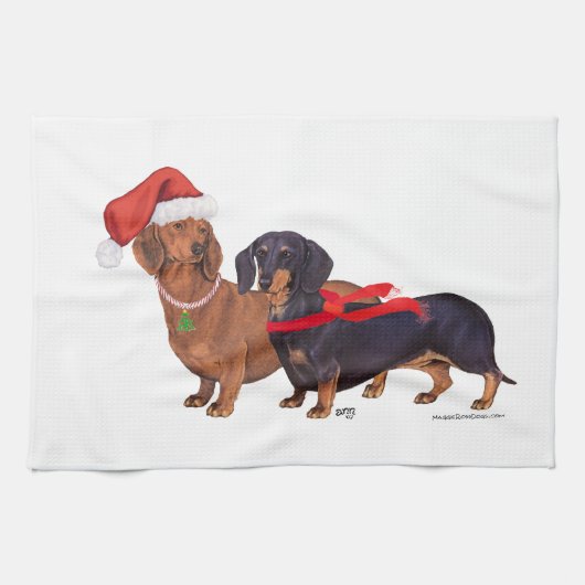 ダックスフンドのクリスマス キッチンタオル (横)