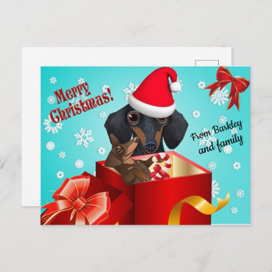 ダックスフンドのクリスマス ポストカード (正面/裏面)