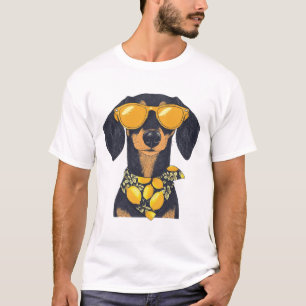 ダックスフンドのサングラスとレモン Tシャツ