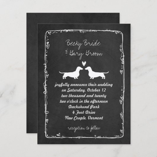 ダックスフンドのシルエット ウインナードッグ 結婚 かわいい 招待状 (正面/裏面)