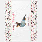 ダックスフンドのトナカイの帽子 クリスマス ファー ブライト フリースブランケット (正面)