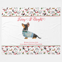 ダックスフンドのトナカイの帽子 クリスマス ファー ブライト フリースブランケット