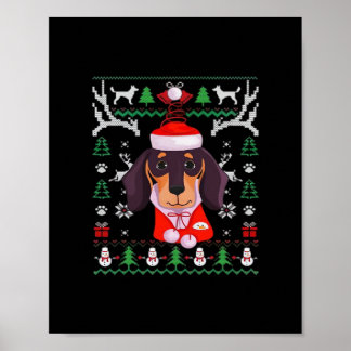ダックスフンドのドッグ アグリー クリスマス クラシックTシャツ ポスター