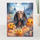 ダックスフンドのハロウィン かぼちゃで怖い カード (正面)