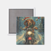 ダックスフンドのバイクに乗るクリスマス マグネット (正面/裏面)