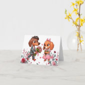 ダックスフンドのバレンタインカード カード (黄色い花)