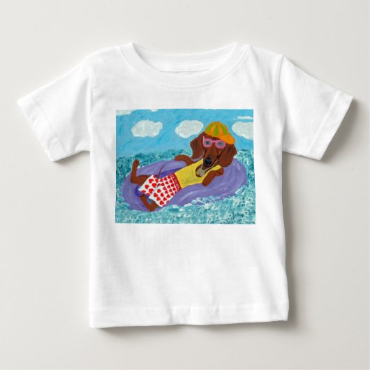 ダックスフンドのビーチ好き ベビーTシャツ (正面)
