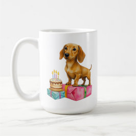 ダックスフンドの仔犬の父・母・親友への誕生日おめでとう コーヒーマグカップ