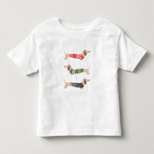 ダックスフンドの可愛いルーズブラッククリスマスセーター トドラーTシャツ