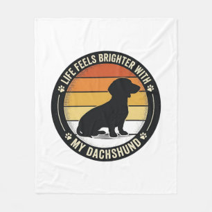 ダックスフンドの夕焼けTシャツ ビンテージ犬好きデザイン1 フリースブランケット