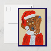 ダックスフンドの子犬がサンタにクリスマスの願い事を伝える ポストカード (正面/裏面)