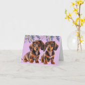 ダックスフンドの子犬の花柄グリーティングカード カード (黄色い花)