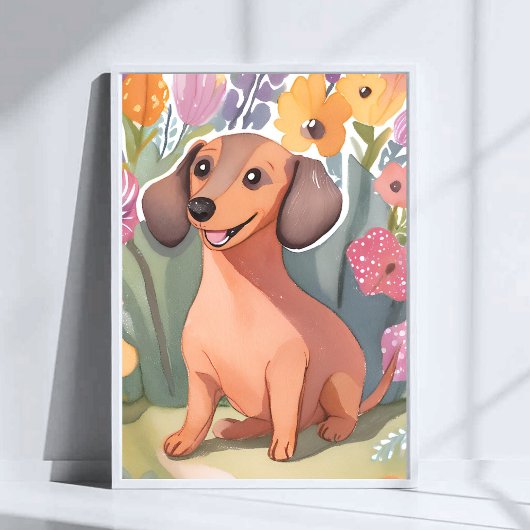 ダックスフンドの子犬 | 水彩画の犬のペットアート ポスター