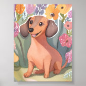 ダックスフンドの子犬 | 水彩画の犬のペットアート ポスター (正面)