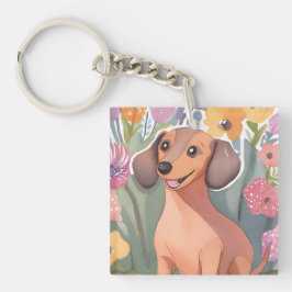 ダックスフンドの子犬 | 水彩画の犬のペット キーホルダー