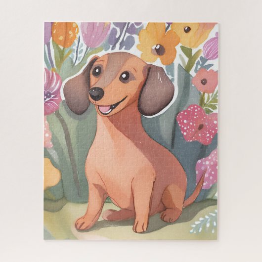 ダックスフンドの子犬 | 水彩画の犬のペット ジグソーパズル (縦)