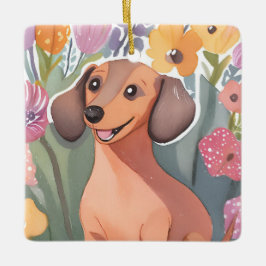 ダックスフンドの子犬 | 水彩画の犬のペット セラミックオーナメント