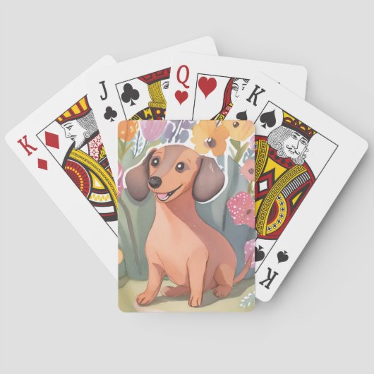 ダックスフンドの子犬 | 水彩画の犬のペット トランプ (裏面)