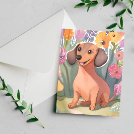 ダックスフンドの子犬 | 水彩画の犬ペットカード