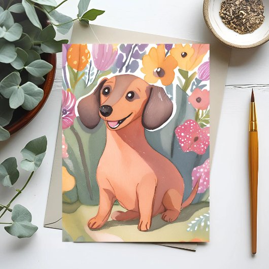 ダックスフンドの子犬 | 水彩画の犬 ペット ポストカード