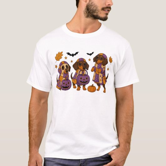 ダックスフンドの幽霊 ハロウィン Tシャツ (正面)