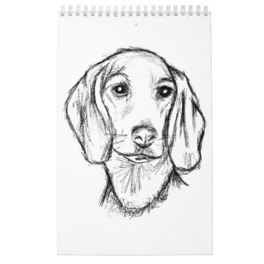 ダックスフンドの手描きスケッチ 黒白の仔犬 カレンダー (カバー)