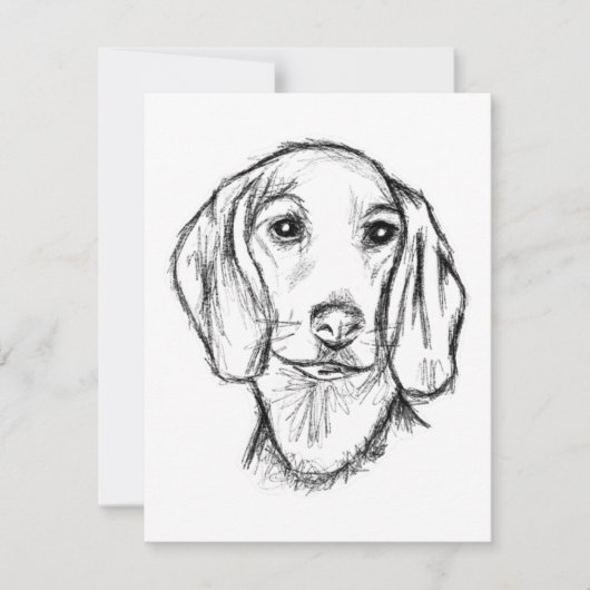 ダックスフンドの手描きスケッチ 黒白の仔犬 カード (正面)